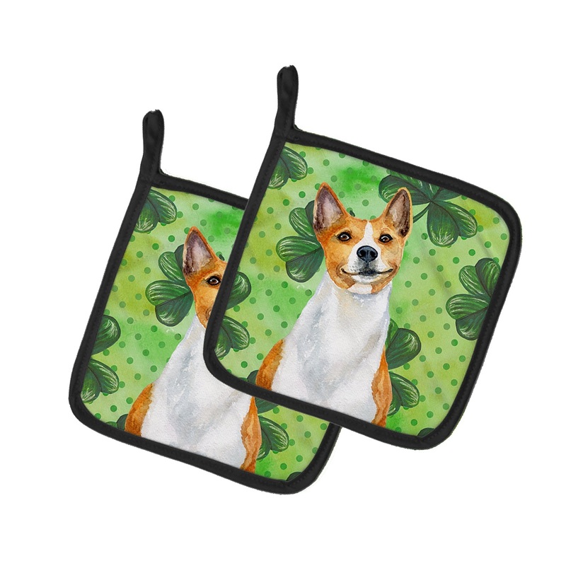 Basenji St Patrick's Pot Holders - Set of 2 - Heat-Resistant Kitchen Essentials BB9866PTHD