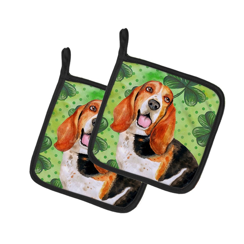 Basset Hound St Patrick's Pot Holders - Set of 2 - Heat-Resistant Kitchen Essentials BB9878PTHD