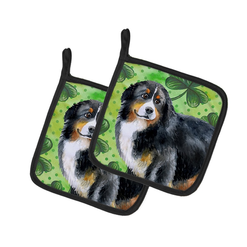 Bernese Mountain Dog St Patrick's Pot Holders - Set of 2 - Heat-Resistant Kitchen Essentials BB9819PTHD