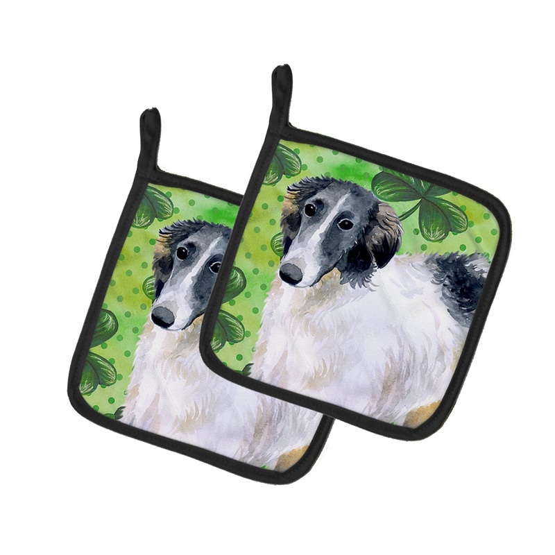 Borzoi St Patrick's Pot Holders - Set of 2 - Heat-Resistant Kitchen Essentials BB9846PTHD