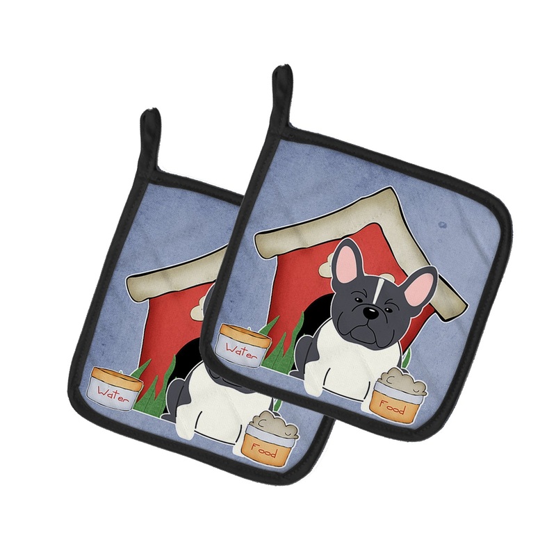 Dog House Collection French Bulldog Black White Pot Holders - Set of 2 - Heat-Resistant Kitchen Essentials BB2766PTHD
