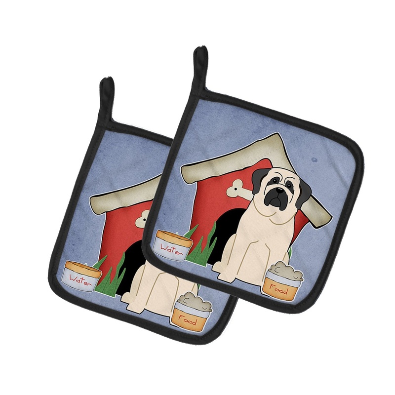 Dog House Collection Mastiff White Pot Holders - Set of 2 - Heat-Resistant Kitchen Essentials BB2771PTHD
