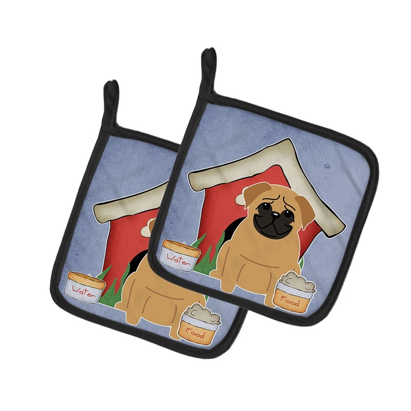 Dog House Collection Pug Brown Pot Holders - Set of 2 - Heat-Resistant Kitchen Essentials BB2761PTHD