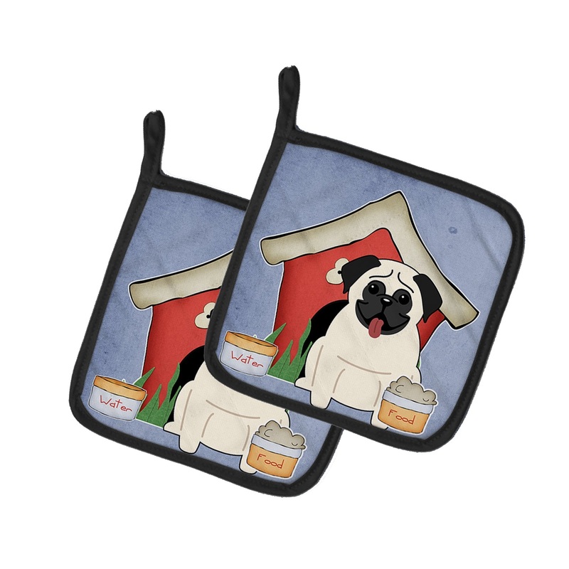 Dog House Collection Pug Cream Pot Holders - Set of 2 - Heat-Resistant Kitchen Essentials BB2758PTHD