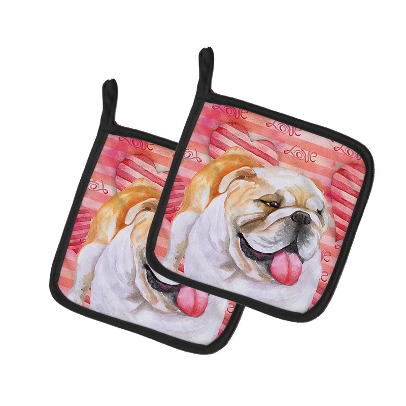 English Bulldog Love Pot Holders - Set of 2 - Heat-Resistant Kitchen Essentials BB9726PTHD