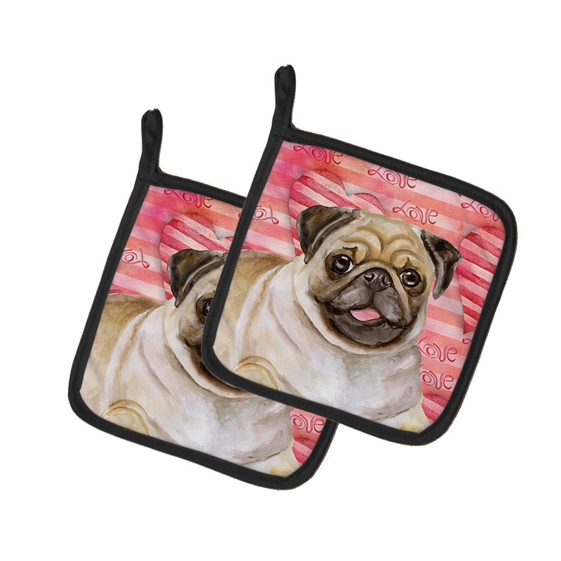 Fawn Pug Love Pot Holders - Set of 2 - Heat-Resistant Kitchen Essentials BB9805PTHD