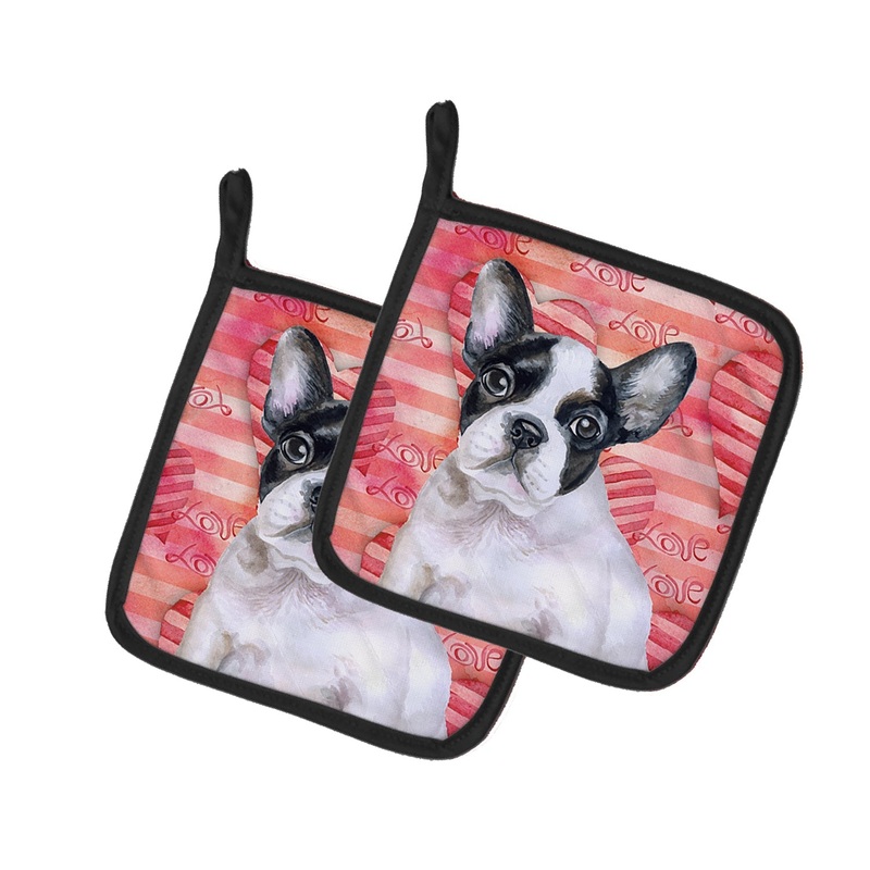 French Bulldog Black White Love Pot Holders - Set of 2 - Heat-Resistant Kitchen Essentials BB9797PTHD