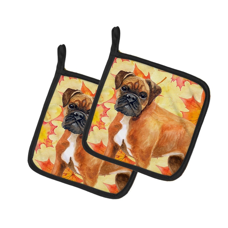German Boxer Fall Pot Holders - Set of 2 - Heat-Resistant Kitchen Essentials BB9901PTHD