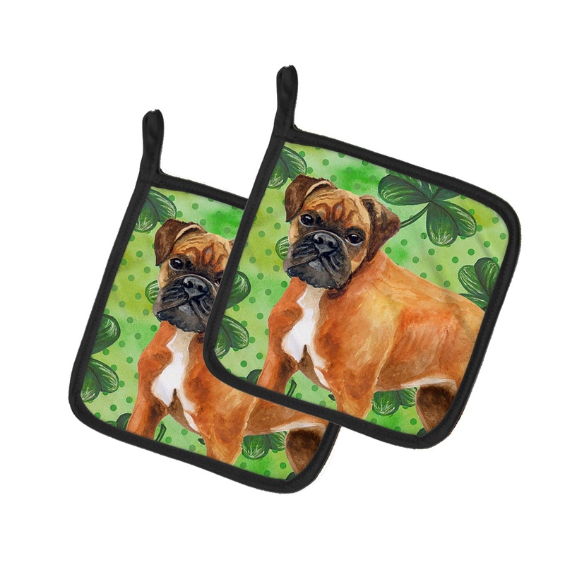 German Boxer St Patrick's Pot Holders - Set of 2 - Heat-Resistant Kitchen Essentials BB9814PTHD