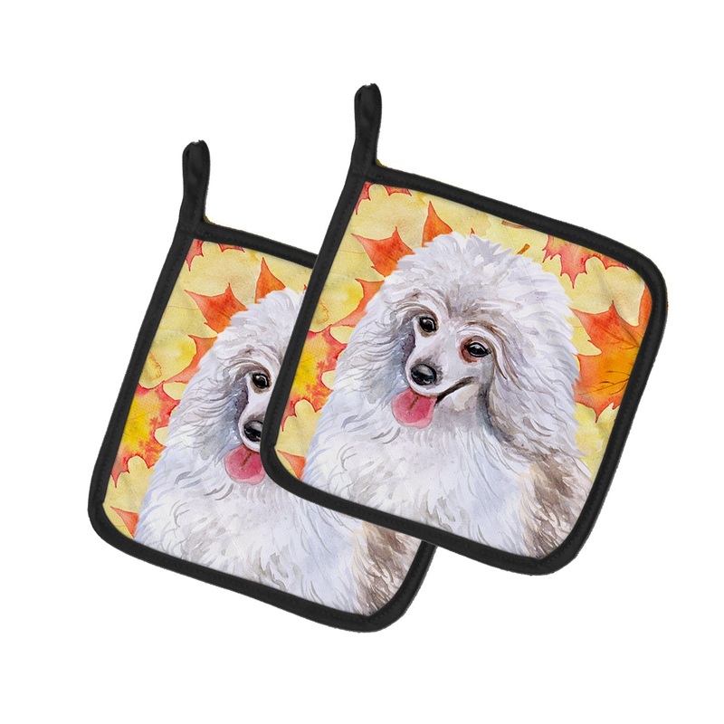 Medium White Poodle Fall Pot Holders - Set of 2 - Heat-Resistant Kitchen Essentials BB9944PTHD