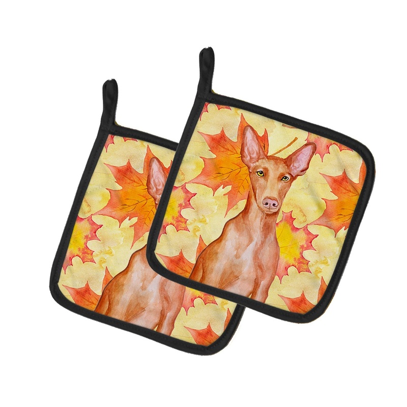 Pharaoh Hound Fall Pot Holders - Set of 2 - Heat-Resistant Kitchen Essentials BB9976PTHD