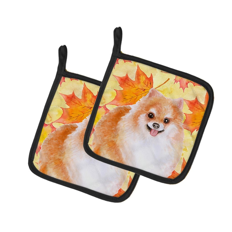 Pomeranian #2 Fall Pot Holders - Set of 2 - Heat-Resistant Kitchen Essentials BB9977PTHD