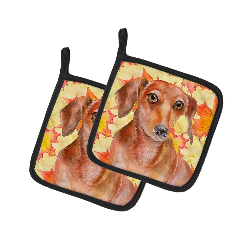 Red Dachshund Fall Pot Holders - Set of 2 - Heat-Resistant Kitchen Essentials BB9968PTHD