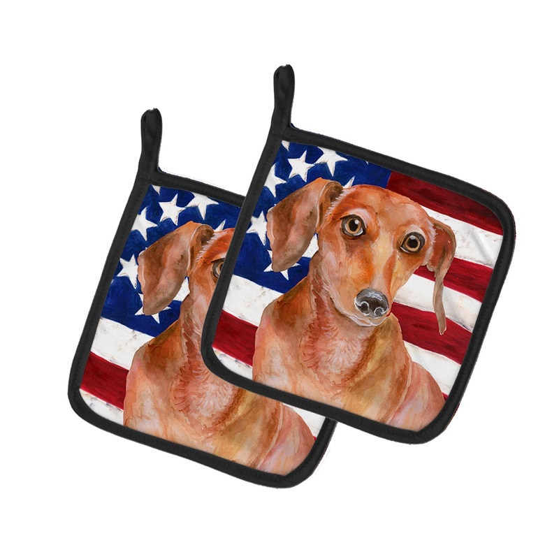 Red Dachshund Patriotic Pot Holders - Set of 2 - Heat-Resistant Kitchen Essentials BB9707PTHD