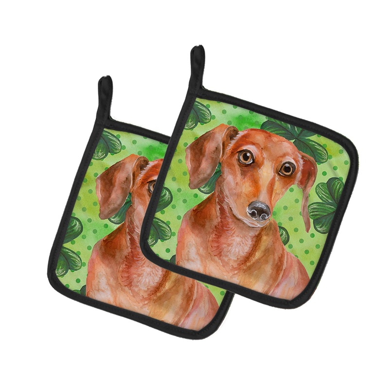 Red Dachshund St Patrick's Pot Holders - Set of 2 - Heat-Resistant Kitchen Essentials BB9881PTHD