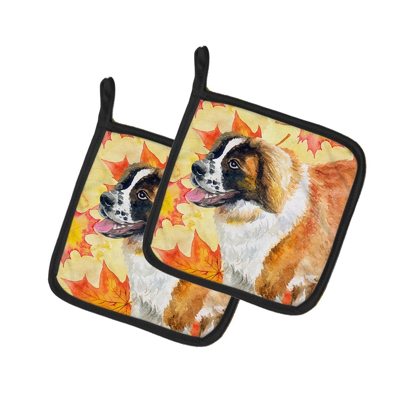 Saint Bernard Fall Pot Holders - Set of 2 - Heat-Resistant Kitchen Essentials BB9940PTHD