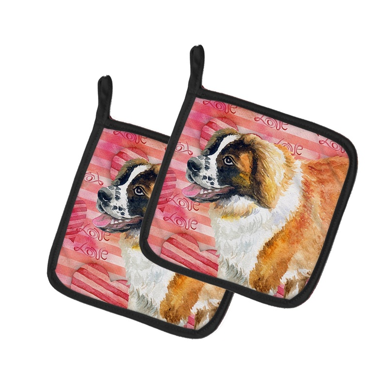 Saint Bernard Love Pot Holders - Set of 2 - Heat-Resistant Kitchen Essentials BB9766PTHD