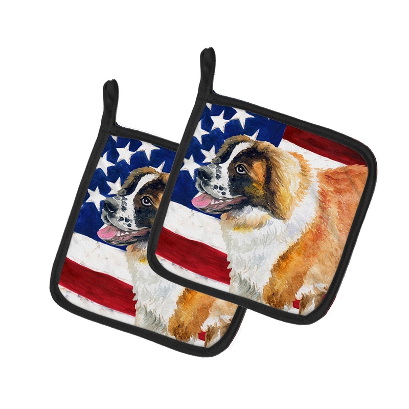 Saint Bernard Patriotic Pot Holders - Set of 2 - Heat-Resistant Kitchen Essentials BB9679PTHD