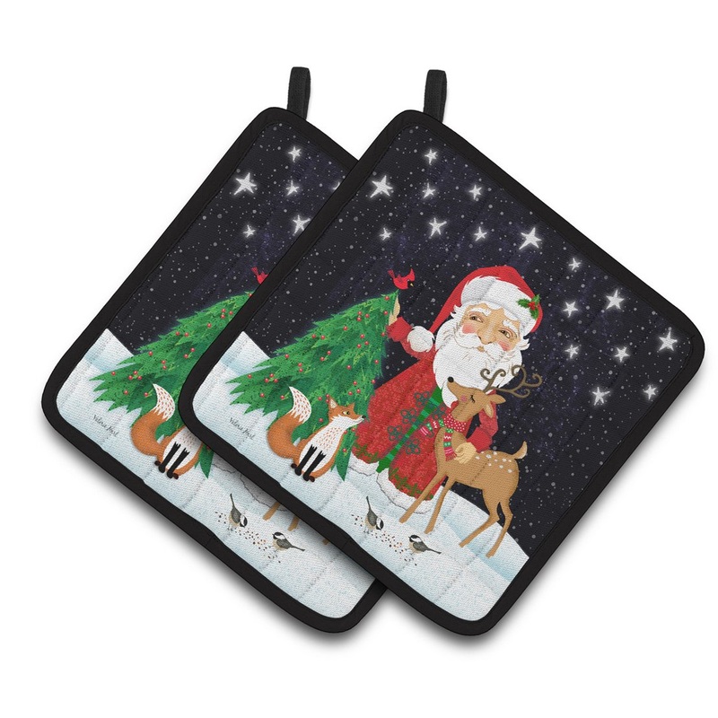 Santa Claus Christmas Pot Holders - Set of 2 Decorative Kitchen Helpers | Made in the USA VHA3033PTHD