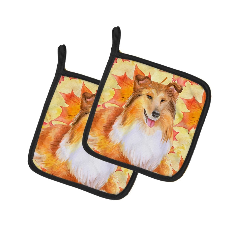 Sheltie Fall Pot Holders - Set of 2 - Heat-Resistant Kitchen Essentials BB9981PTHD