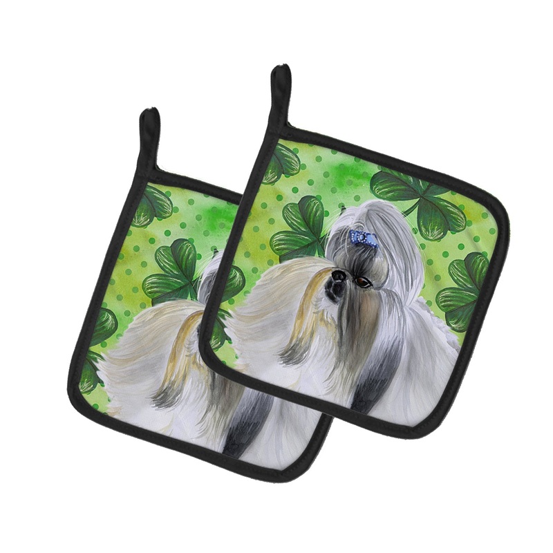 Shih Tzu St Patrick's Pot Holders - Set of 2 - Heat-Resistant Kitchen Essentials BB9840PTHD