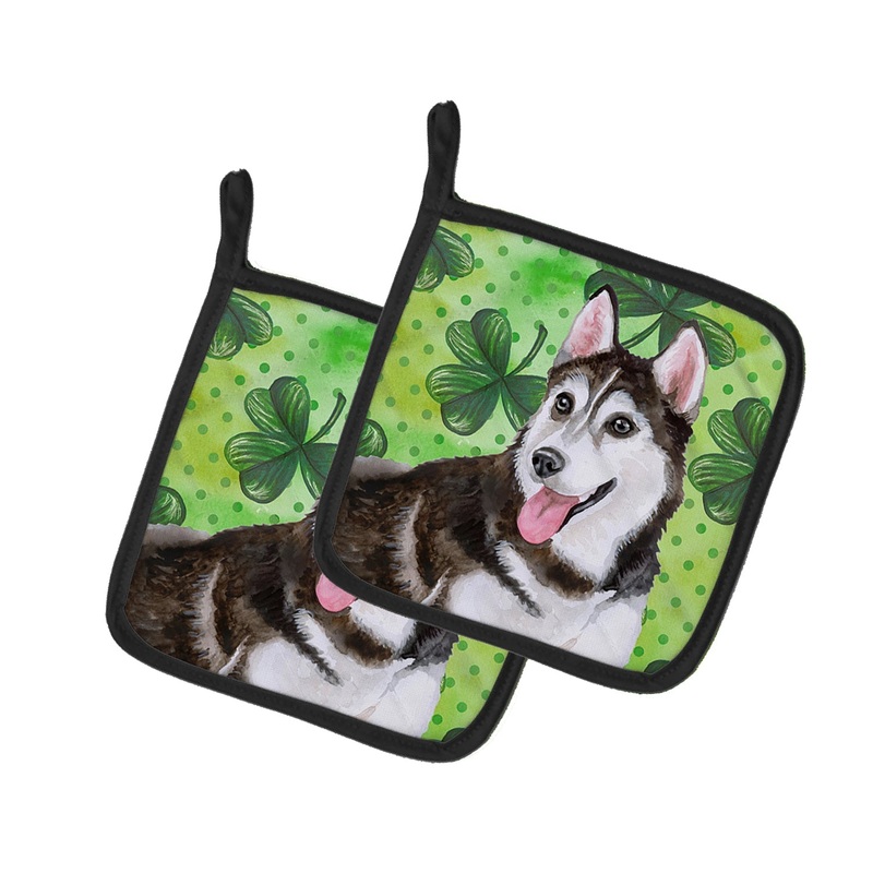Siberian Husky #2 St Patrick's Pot Holders - Set of 2 - Heat-Resistant Kitchen Essentials BB9886PTHD
