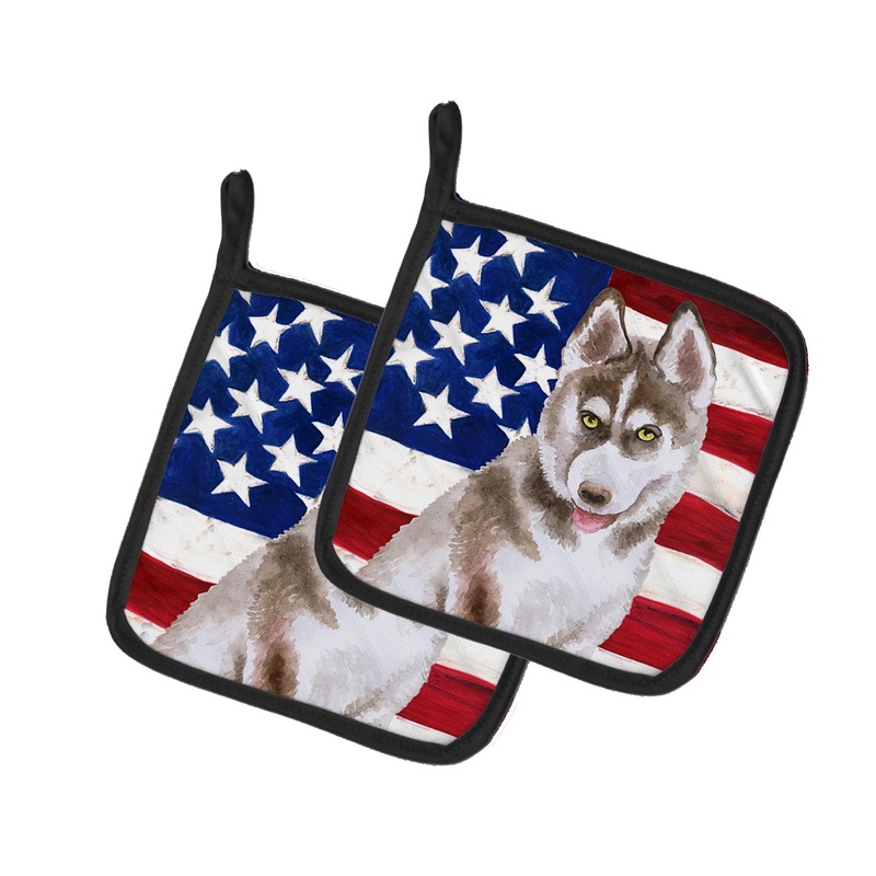 Siberian Husky Grey Patriotic Pot Holders - Set of 2 - Heat-Resistant Kitchen Essentials BB9696PTHD