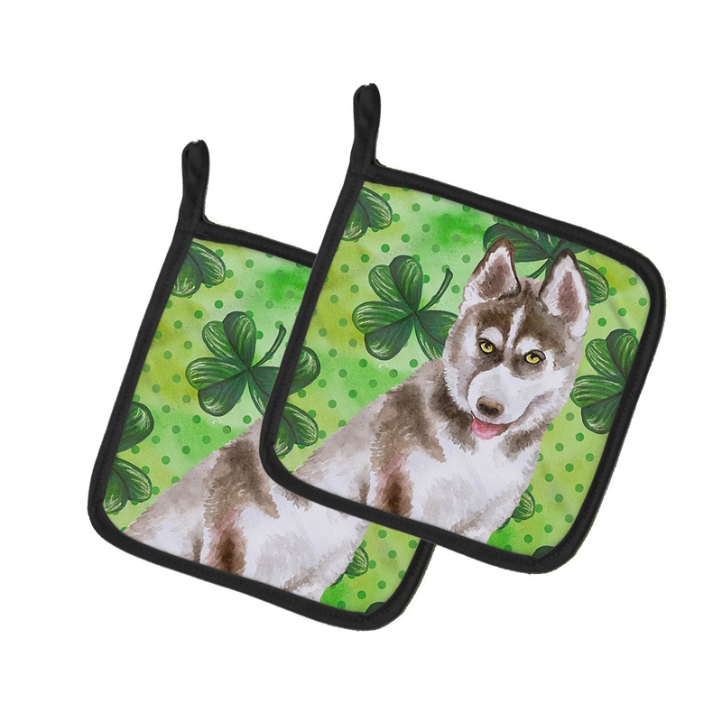 Siberian Husky Grey St Patrick's Pot Holders - Set of 2 - Heat-Resistant Kitchen Essentials BB9870PTHD