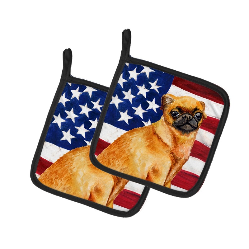 Small Brabant Griffon Patriotic Pot Holders - Set of 2 - Heat-Resistant Kitchen Essentials BB9667PTHD