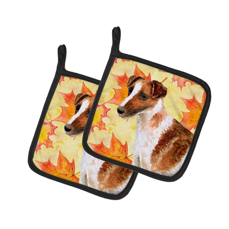 Smooth Fox Terrier Fall Pot Holders - Set of 2 - Heat-Resistant Kitchen Essentials BB9908PTHD