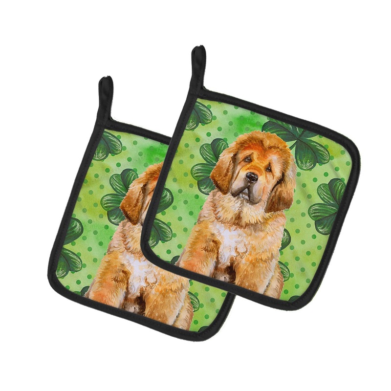 Tibetan Mastiff St Patrick's Pot Holders - Set of 2 - Heat-Resistant Kitchen Essentials BB9895PTHD