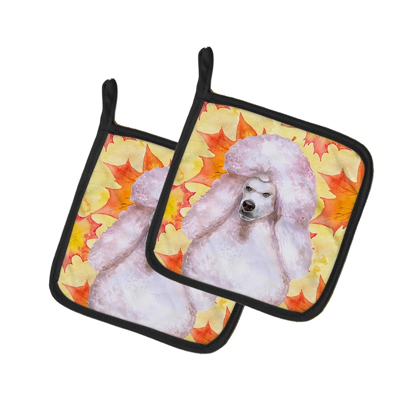 White Standard Poodle Fall Pot Holders - Set of 2 - Heat-Resistant Kitchen Essentials BB9978PTHD