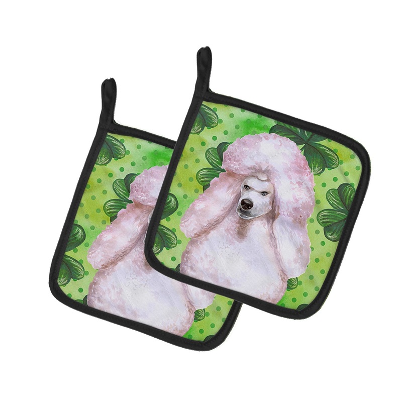 White Standard Poodle St Patrick's Pot Holders - Set of 2 - Heat-Resistant Kitchen Essentials BB9891PTHD