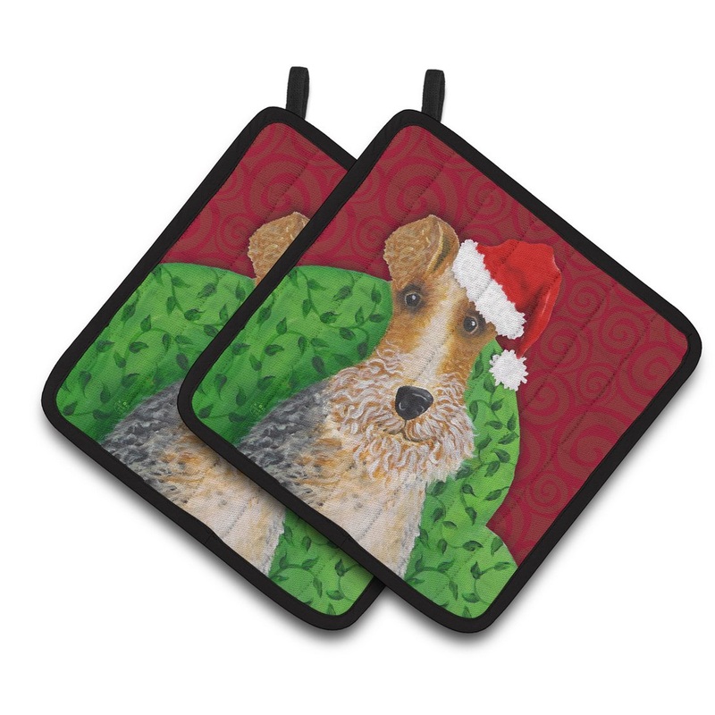 Wire Fox Terrier Christmas Pot Holders - Set of 2 Decorative Kitchen Helpers | Made in the USA VHA3040PTHD