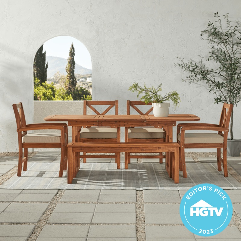 6-Piece Acacia Wood Outdoor Patio Dining Set