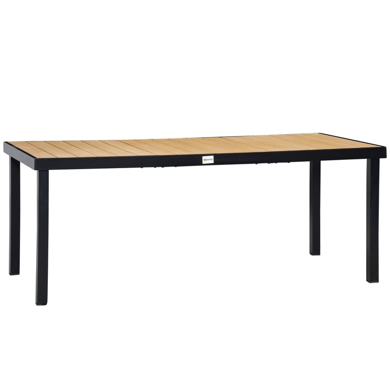 75" x 35" Outdoor Dining Table for 8 People, Rectangular Aluminum Frame Garden Table with All-Weather Faux Wood Top for Garden, Lawn, Patio, Natural