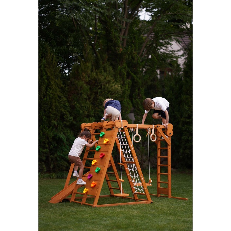 Chestnut - Outdoor and Indoor 8-in-1 Jungle Gym for Toddlers Playset