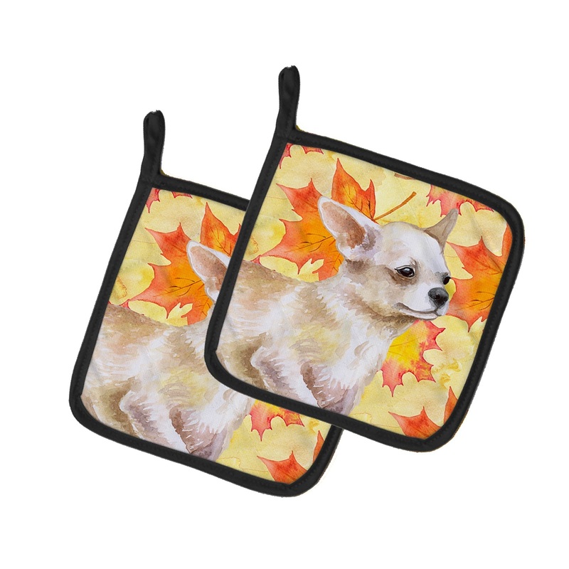 Chihuahua Leg up Fall Pot Holders - Set of 2 - Heat-Resistant Kitchen Essentials BB9958PTHD