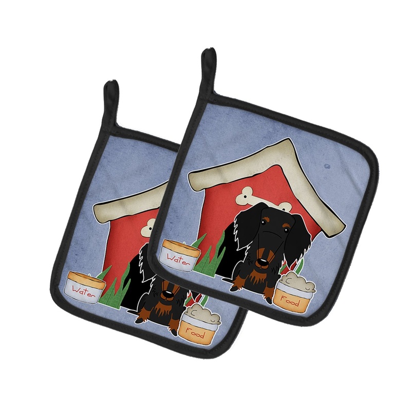 Dog House Collection Wire Haired Dachshund Black Tan Pot Holders - Set of 2 - Heat-Resistant Kitchen Essentials BB2881PTHD