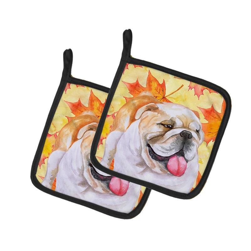 English Bulldog Fall Pot Holders - Set of 2 - Heat-Resistant Kitchen Essentials BB9900PTHD