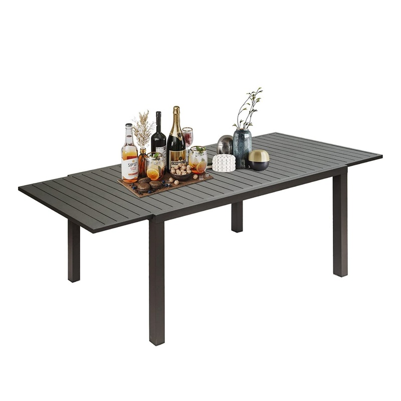 Patio Dining Expandable Table, Metal Aluminum Outdoor Table for 6-8 Person Rectangular Table for Garden Lawn Porch Bistro (Black, 1 Table)
