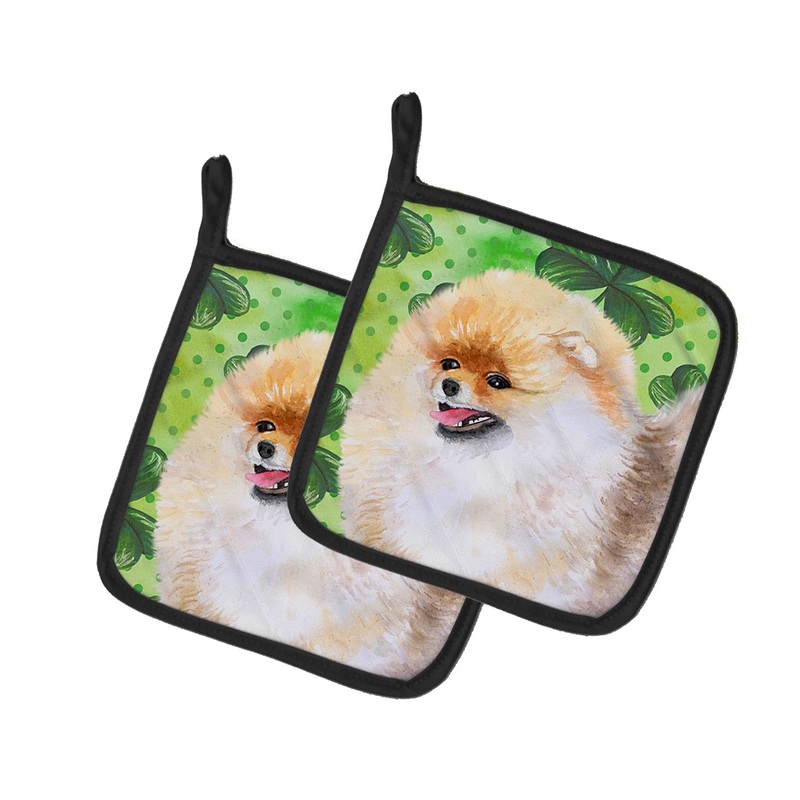 Pomeranian St Patrick's Pot Holders - Set of 2 - Heat-Resistant Kitchen Essentials BB9856PTHD