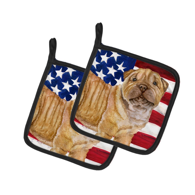Shar Pei Puppy Patriotic Pot Holders - Set of 2 - Heat-Resistant Kitchen Essentials BB9719PTHD
