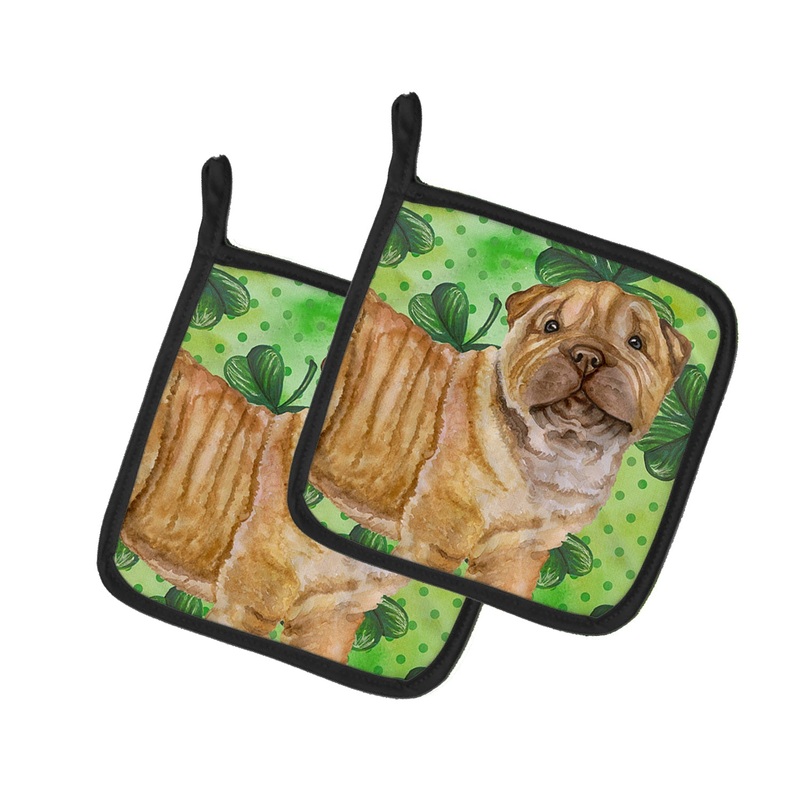 Shar Pei Puppy St Patrick's Pot Holders - Set of 2 - Heat-Resistant Kitchen Essentials BB9893PTHD