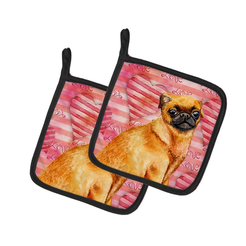 Small Brabant Griffon Love Pot Holders - Set of 2 - Heat-Resistant Kitchen Essentials BB9754PTHD