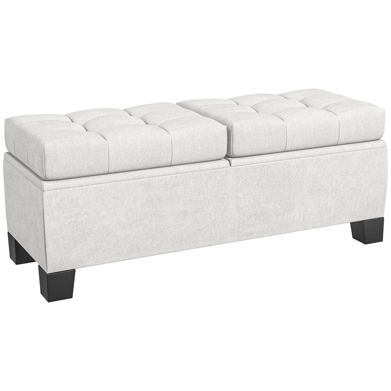 46" Storage Ottoman Bench, Upholstered End of Bed Bench with Steel Frame, Button Tufted Storage Bench with Safety Hinges for Living Room, Entryway, Bedroom, Blue