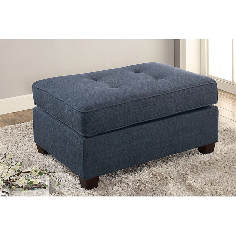 Cocktail Ottoman Dorris Fabric Dark Blue Color W Tufted Seats Ottomans