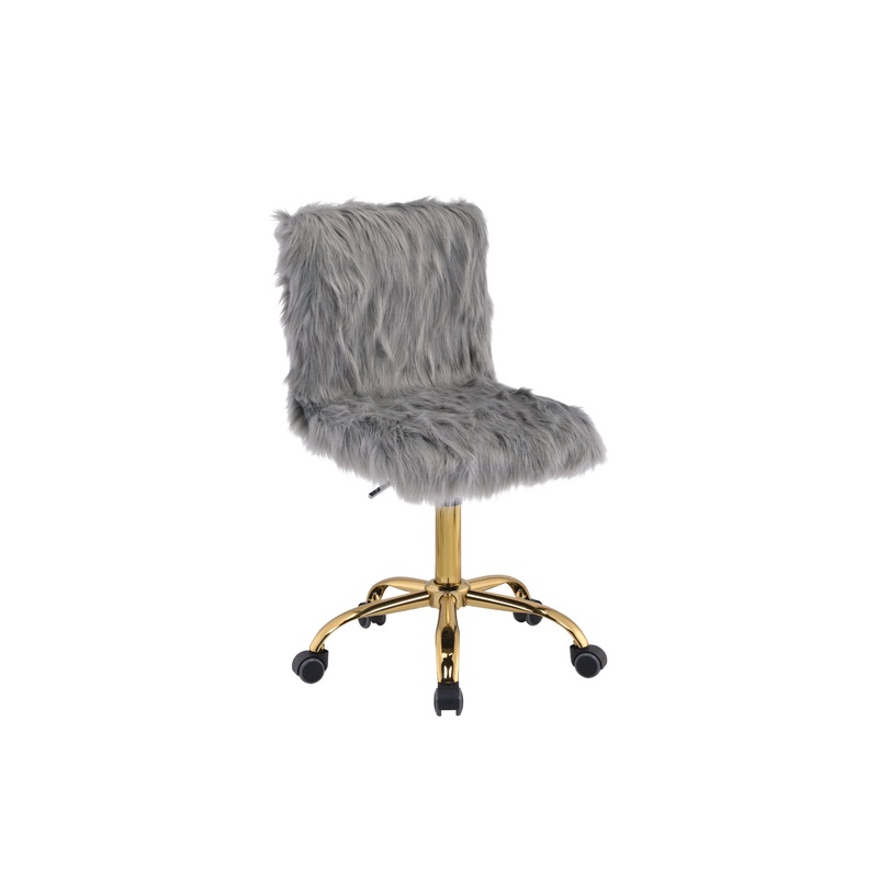 Arundell Office Chair in Gray Faux Fur & Gold Finish