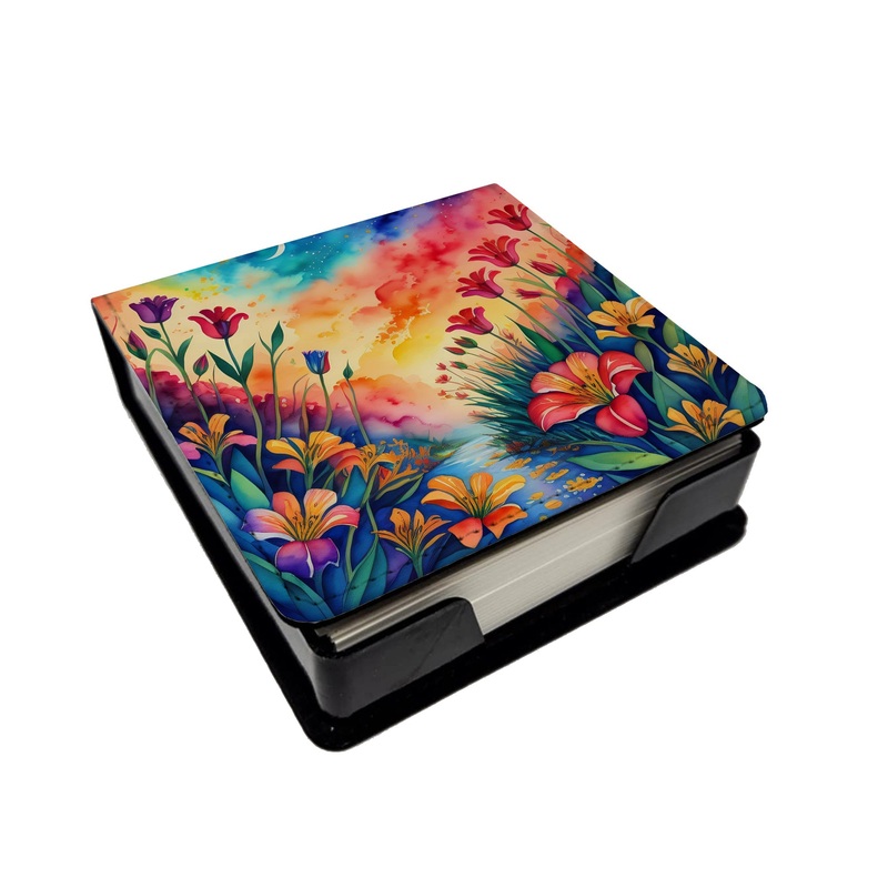 Colorful Alstroemerias PU Leather Note Paper Holder