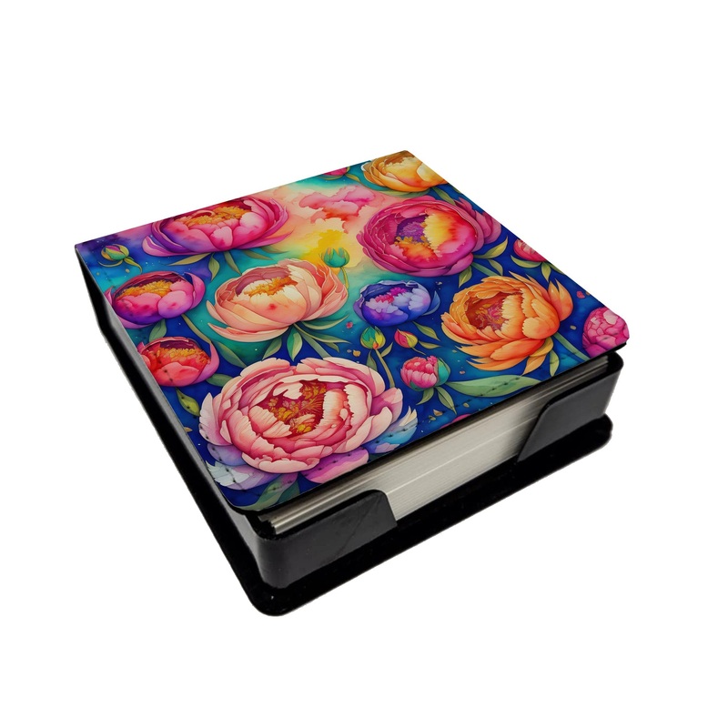 Colorful Peonies PU Leather Note Paper Holder